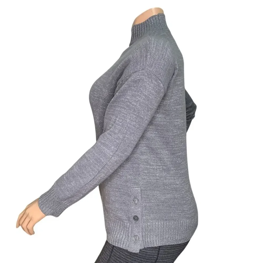 LC Lauren Conrad Turtleneck Sweater Long Sleeve Pullover Metallic Gray Size L